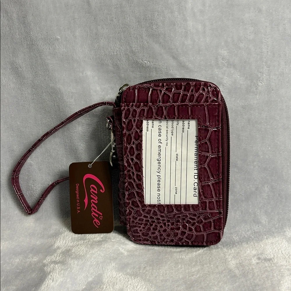 Candie Burgundy Croc-Embossed Wristlet with Cross Accent